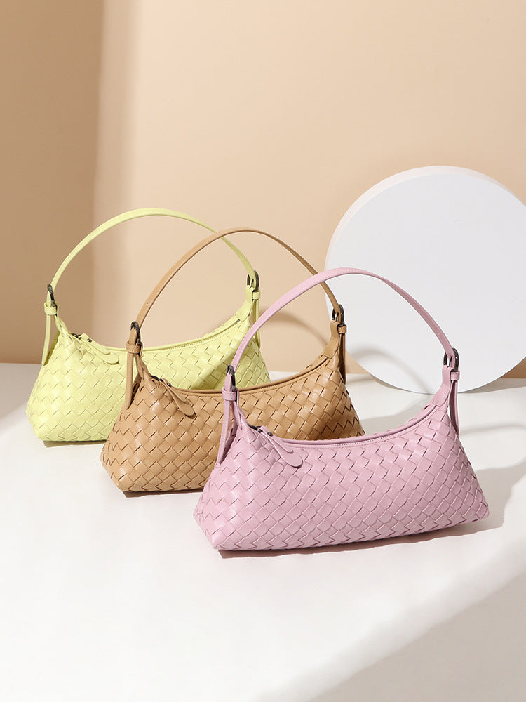 French Woven Baguette Fashionable Soft Leather Dumpling Bags