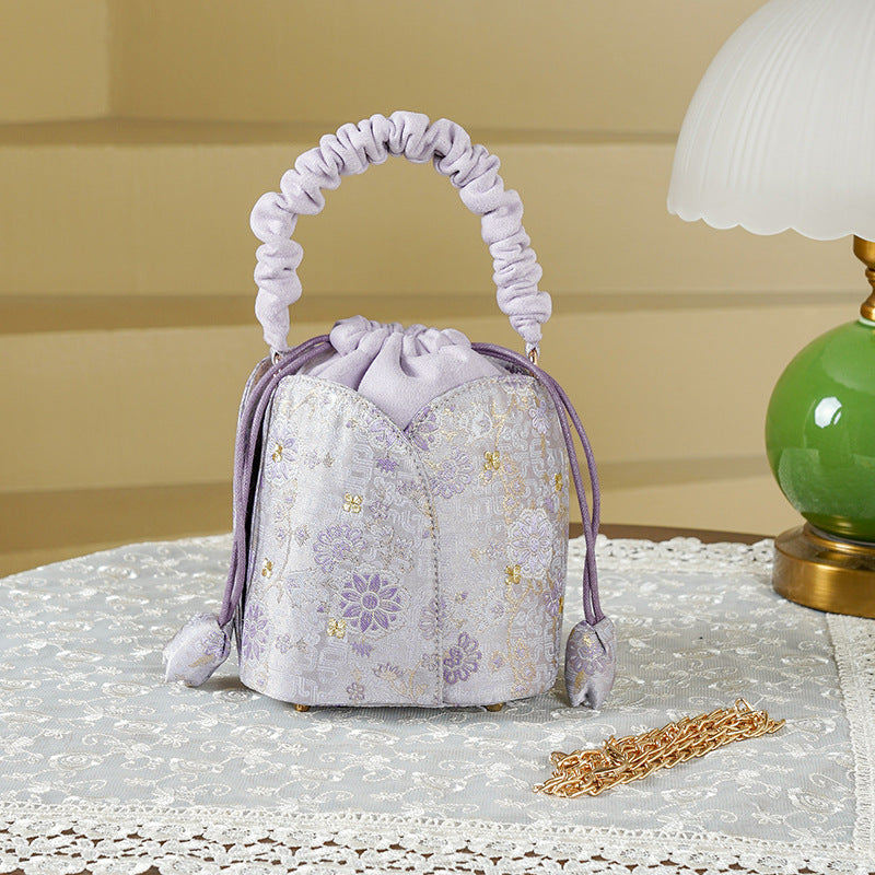 Smokey Violet Jacquard Brocade National Style Cheongsam Women's Handbag