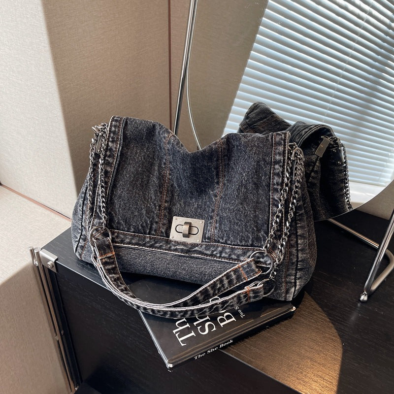 Women's Retro Denim High-grade Chain Large Capacity Bags