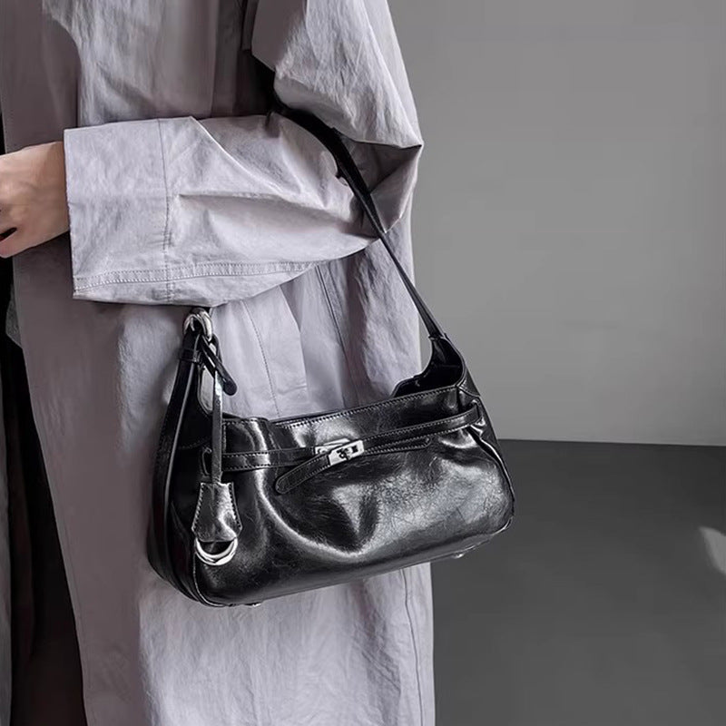 Women's Capacity Totes Cowhide Niche Design Genuine Leather Underarm Bags