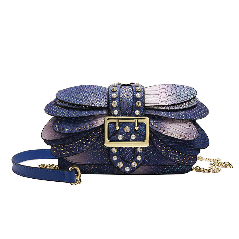 Simple Western Style Butterfly Wings Studded Shaped Chain Women's Shoulder Bag