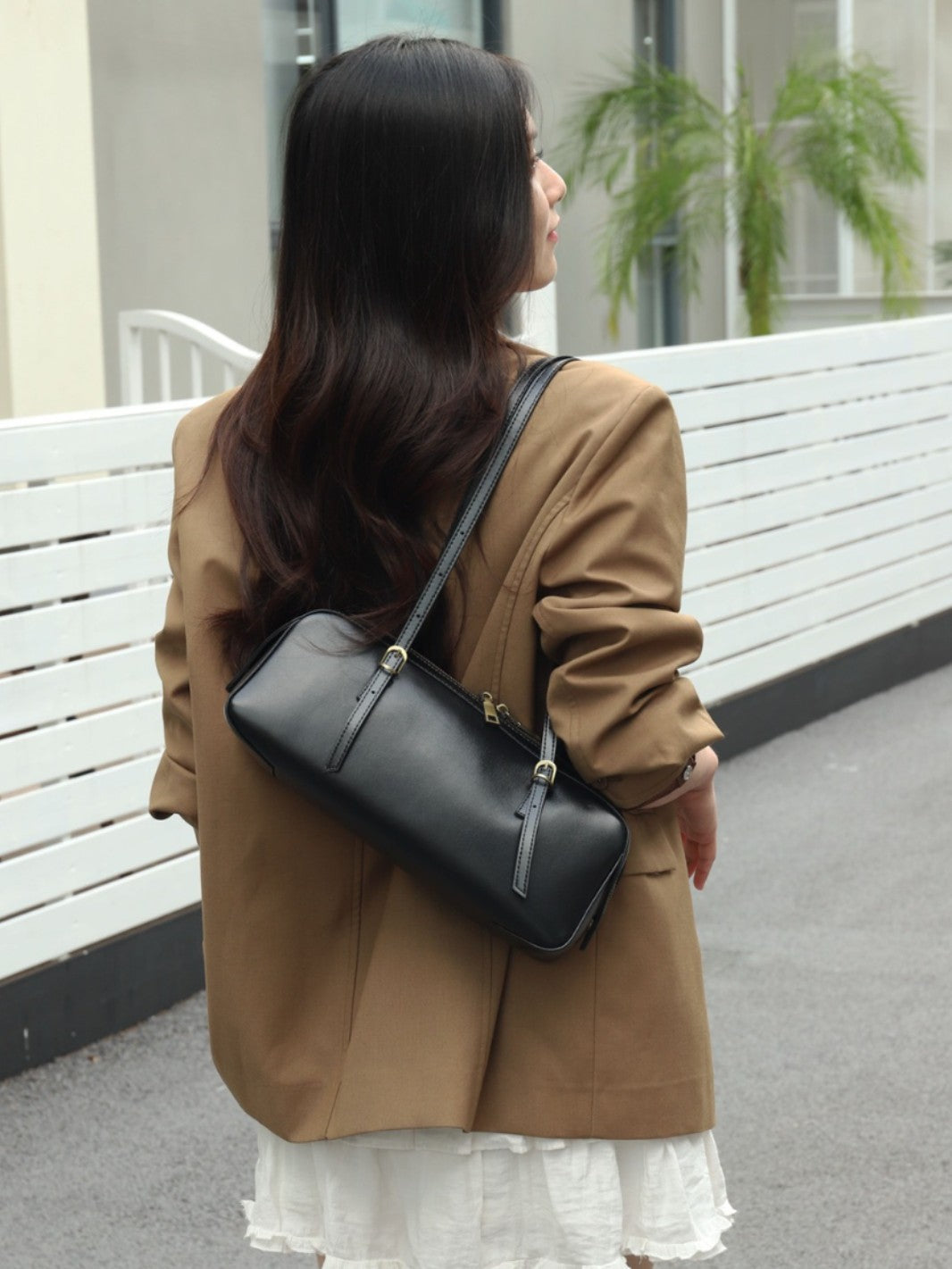 Women's First Layer Cowhide Niche Vegetable Tanned Leather Genuine Bowling Simple Bags