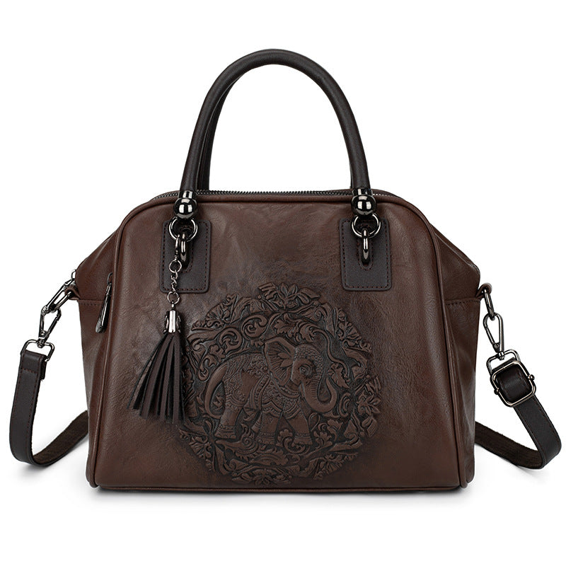 Women's Retro Ethnic Points Versatile Boston Textured Women's Messenger Bag