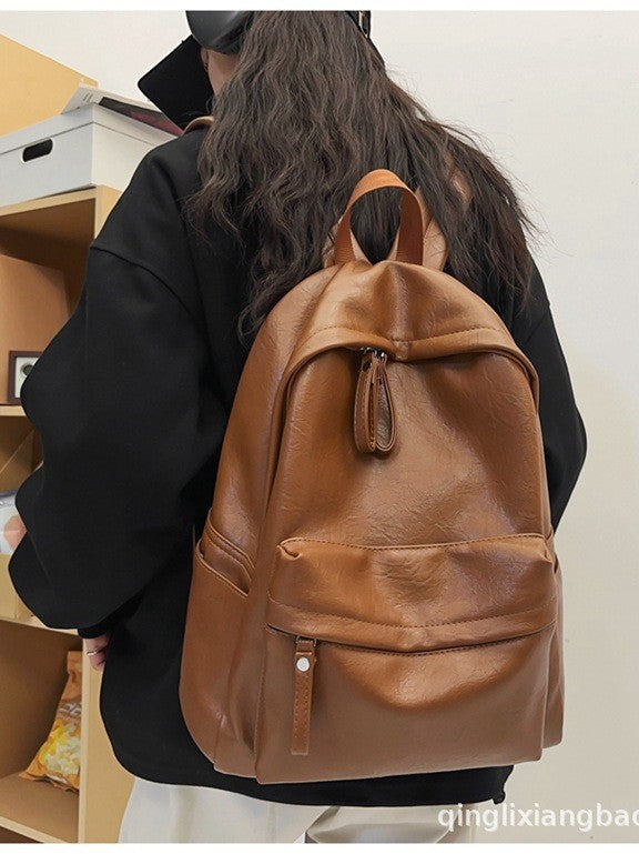 Men's Texture Solid Color Simple Daily Commuter Large Leisure Backpack