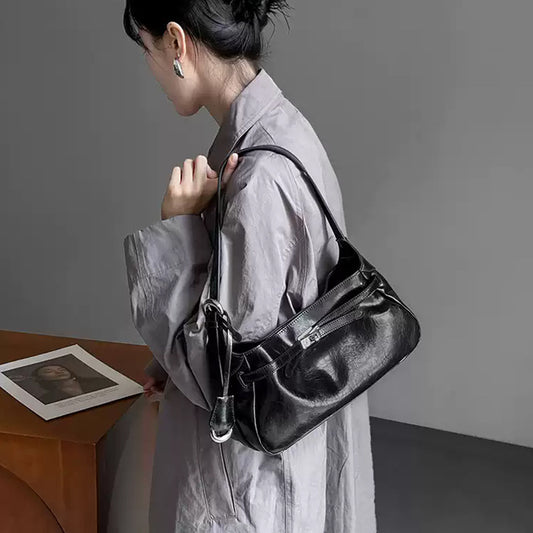 Women's Capacity Totes Cowhide Niche Design Genuine Leather Underarm Bags