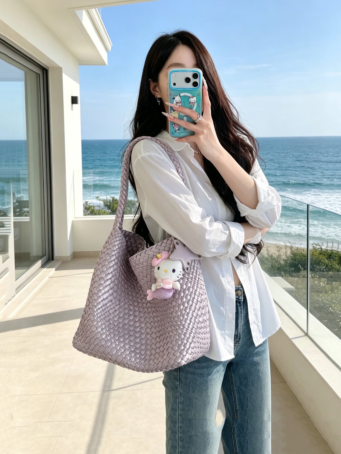 Women's Mermaid Handmade Woven Underarm Large Capacity Bucket Bag