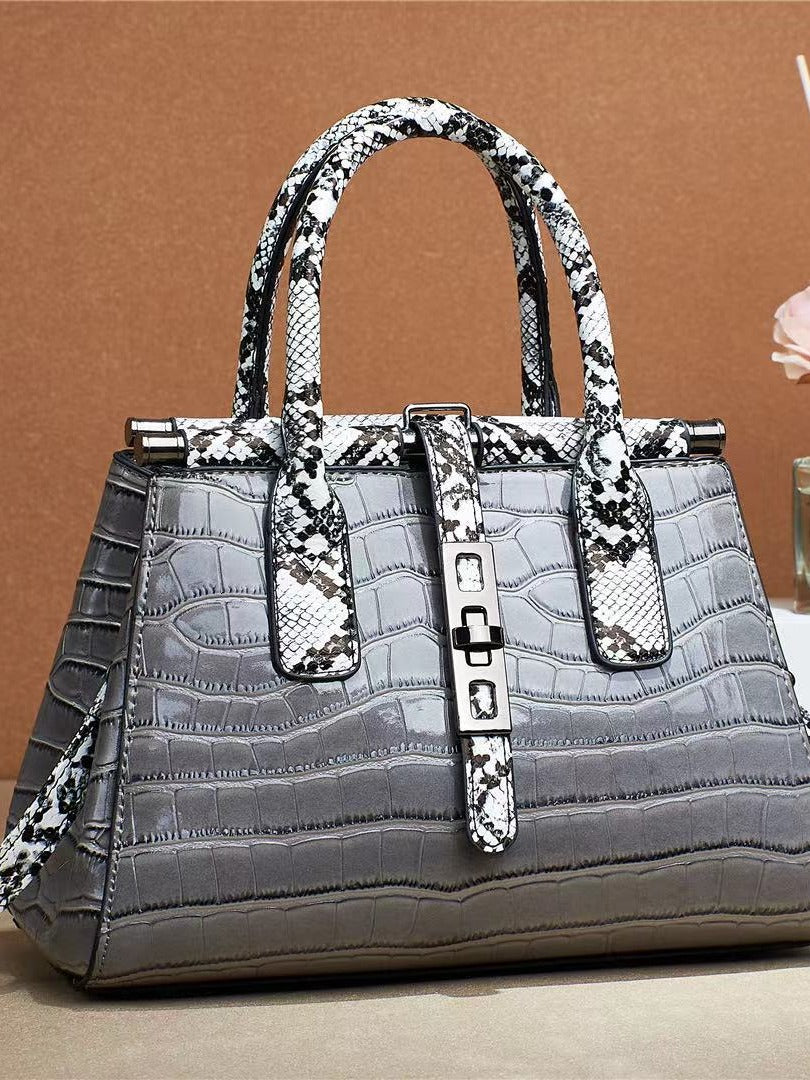 Women's Large Capacity Color Matching Western Style Textured Crocodile Pattern Simple Bags