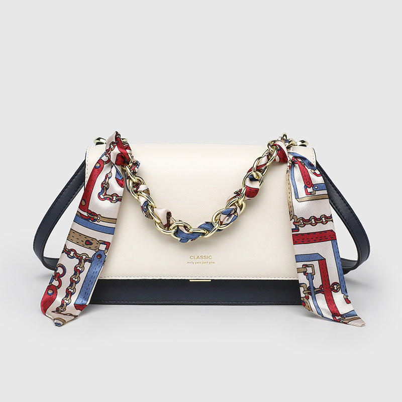 Women's Genuine Leather Chain Silk Scarf Women's Handbag