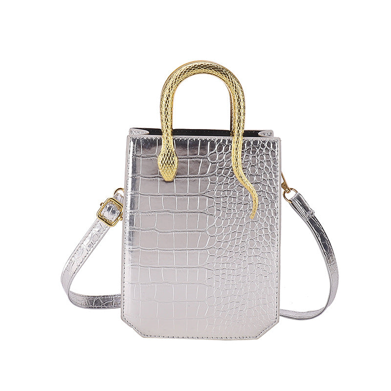 Women's Crocodile Pattern Gold Snake Portable Retro Women's Shoulder Bag
