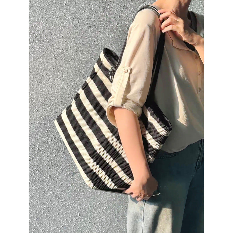 Women's Striped Woven Fabric With High Quality Large Bags