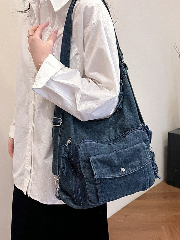 Innovative Fashion Women's Commuter Textured Denim Bucket Bags