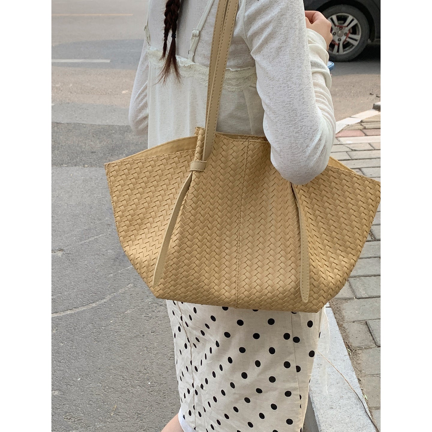 Women's Large Capacity Woven Vegetable Basket Simple Underarm Bag