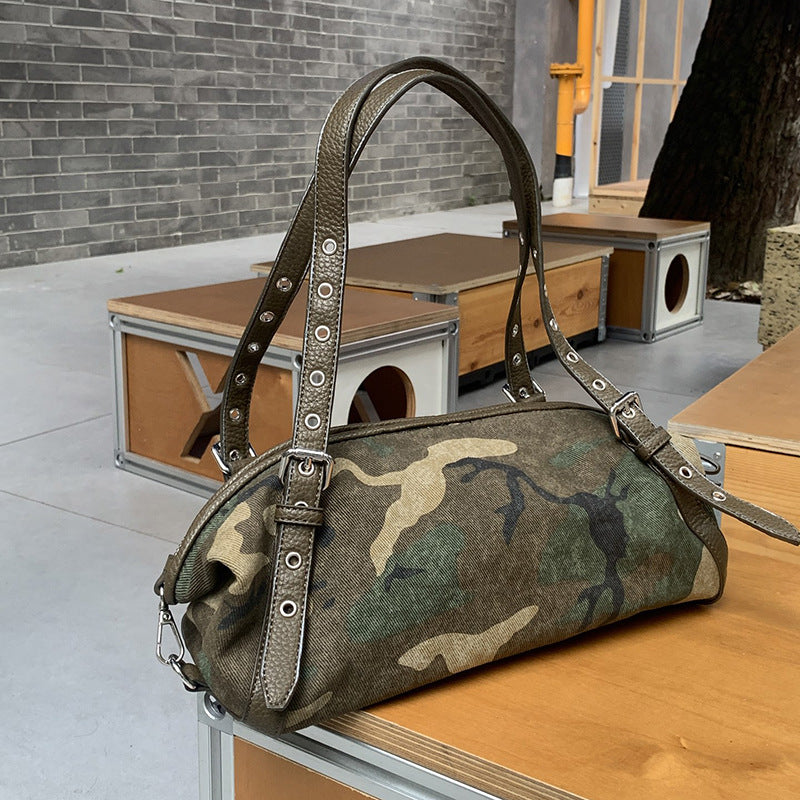 Design Commuter Bowling Fashion Retro Camouflage Canvas Underarm Large Women's Handbag
