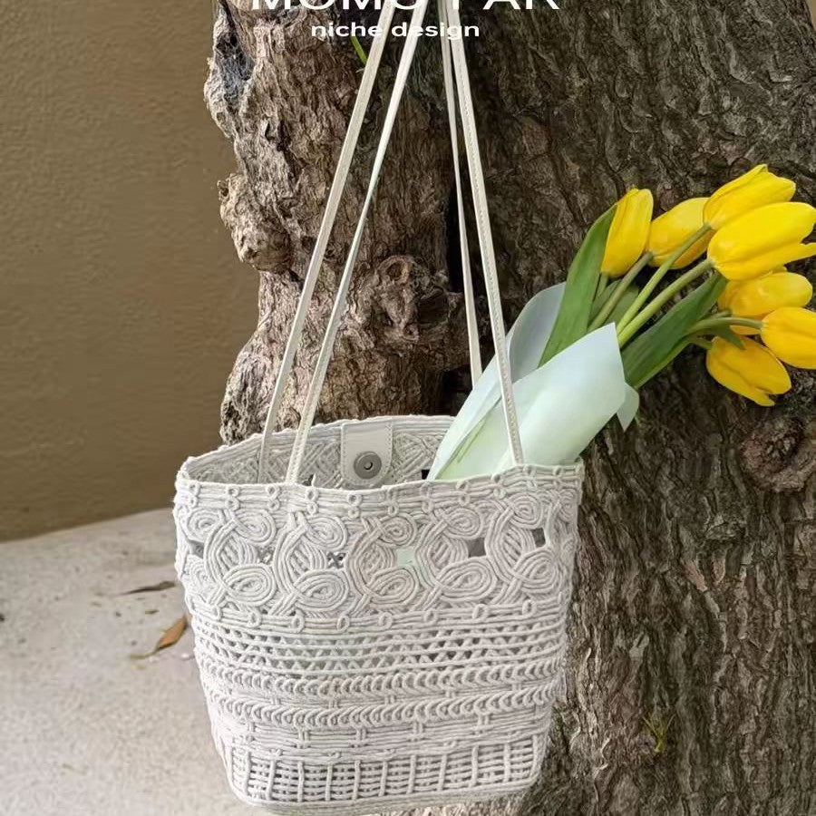 Women's Niche High Sense Wax Rope Hand-woven Underarm Hollow Women's Shoulder Bag