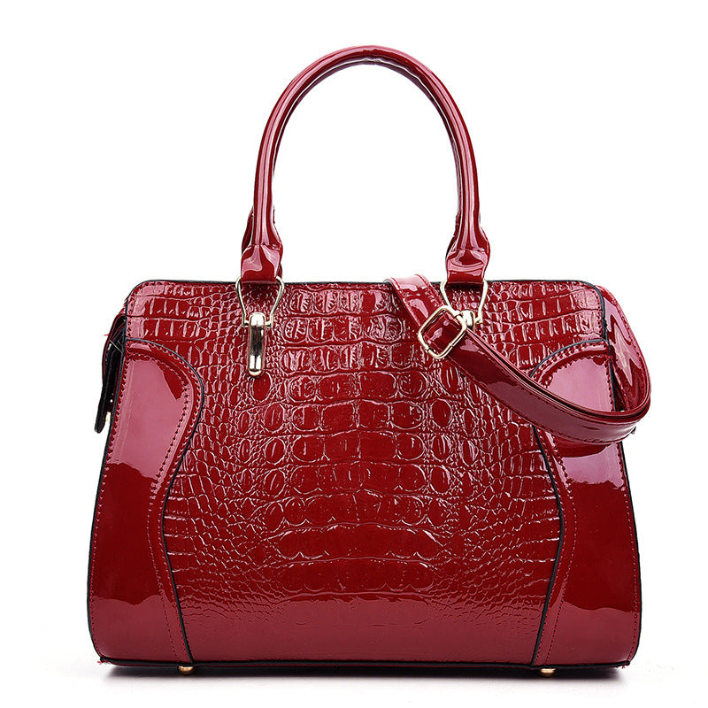 Women's Trend Solid Color Crocodile Pattern Horizontal Handbags