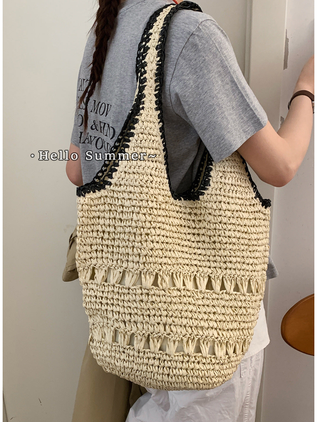 Women's Korean Style Large Capacity Straw Vegetable Underarm Bag