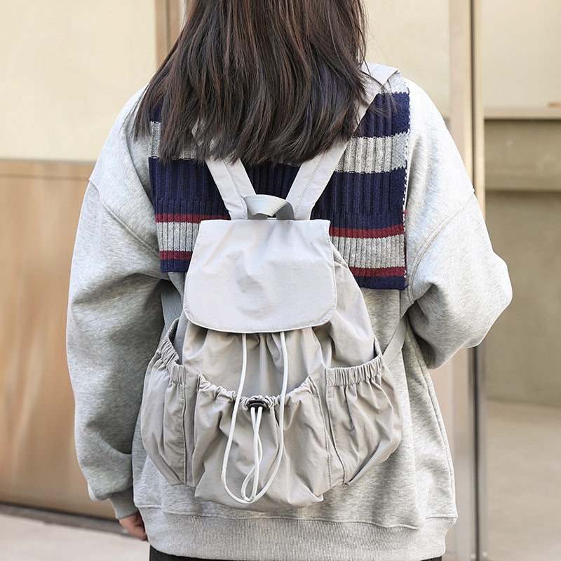 Style Nylon Drawstring Fashionable Pleated Commuter Simple Fresh Women's Backpack
