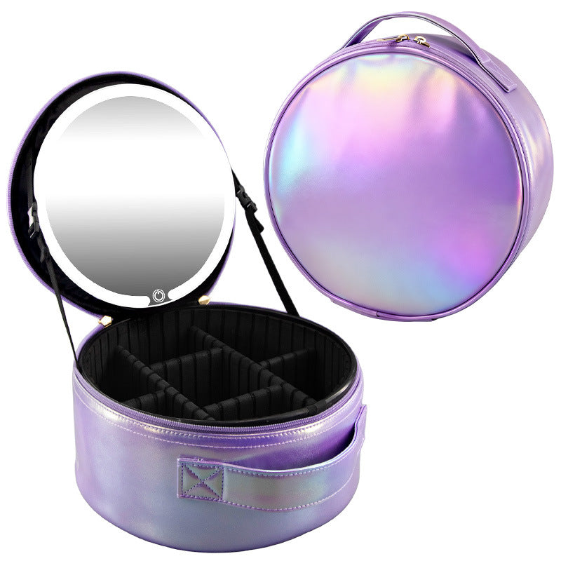 Round Simple Large Capacity With Mirror Makeup Bag
