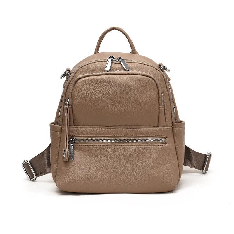Women's Solid Color Soft Leather High-grade Fashion Trendy Lightweight Women's Backpack