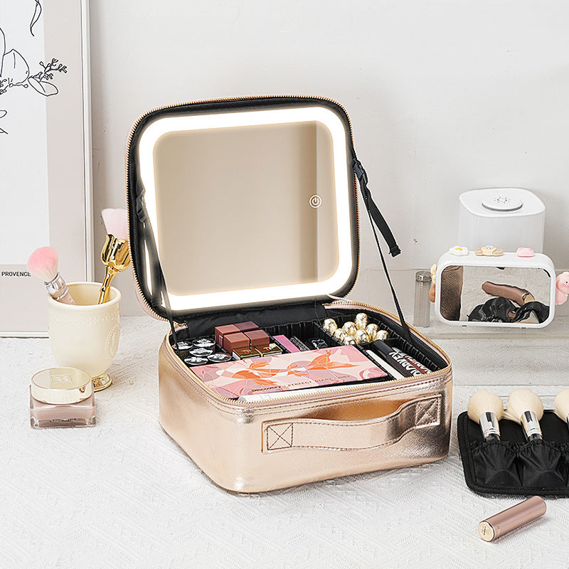 Portable Large Capacity Professional Fixing With Light Makeup Bag