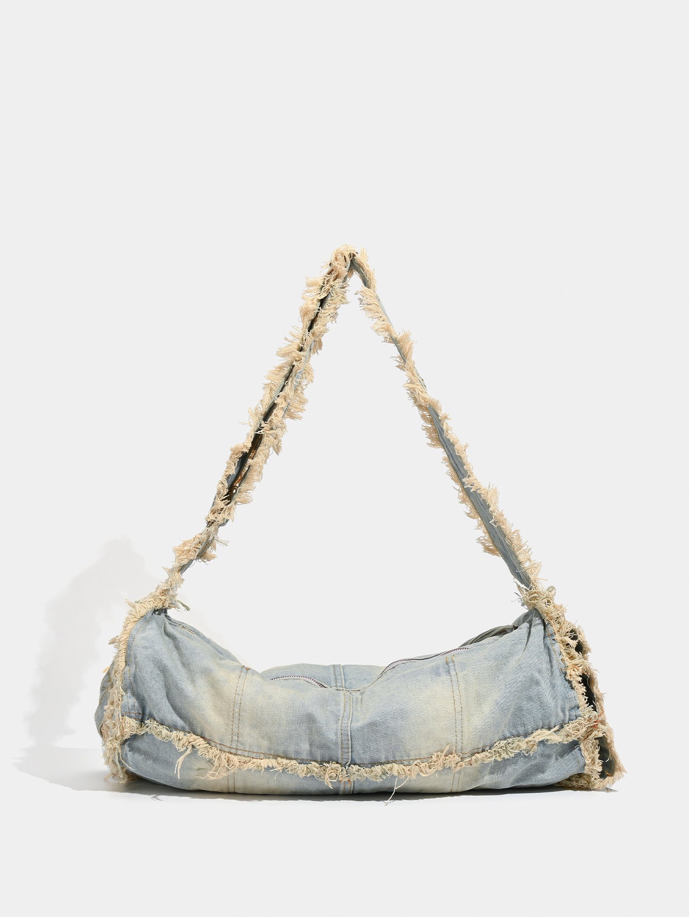 Women's Large Capacity Washed Jean Korean Style Tassel Design Senior Women's Shoulder Bag