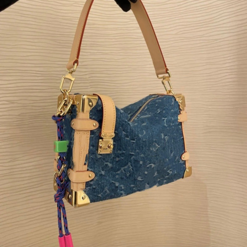 Women's Trendy Denim Soft Box Ingot Fashion Large Shoulder Bags