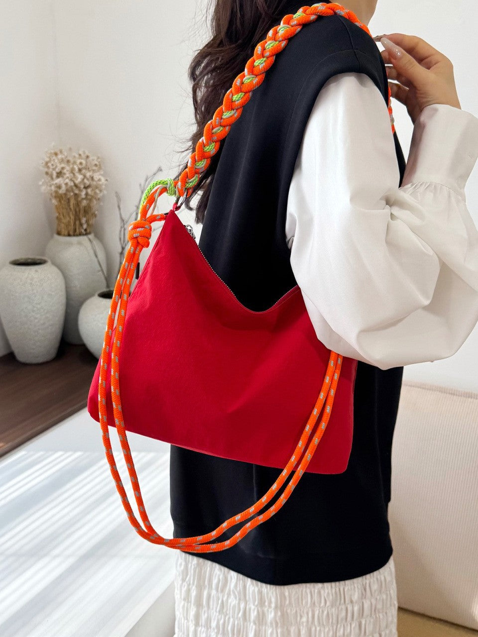 Color Twist Strap Lightweight Versatile Large Capacity Tote Bag
