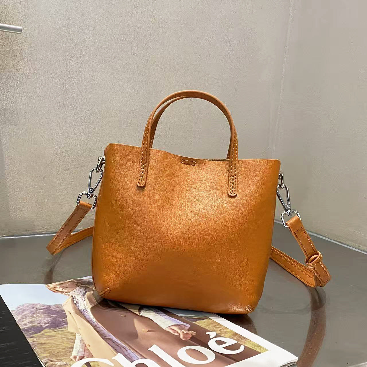 Women's Genuine Leather Large Capacity Crystal Vegetable Tanning Bags