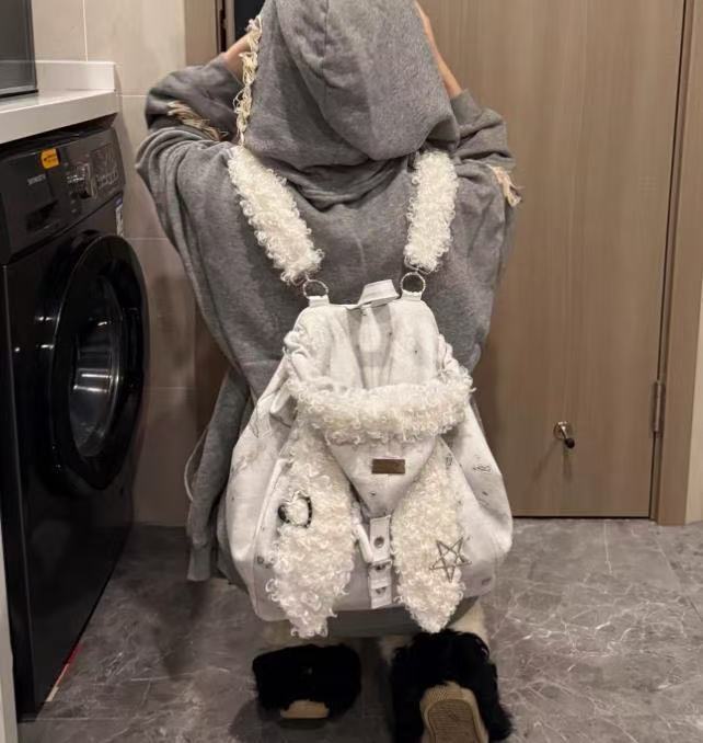 Women's High-grade Cute Fluffy Rabbit Ears Hat Large Women's Backpack