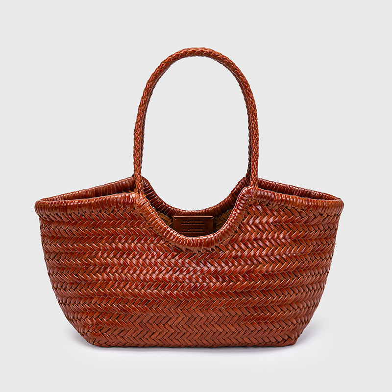 Woven Vintage First Layer Cowhide Vegetable Basket Tote Bag