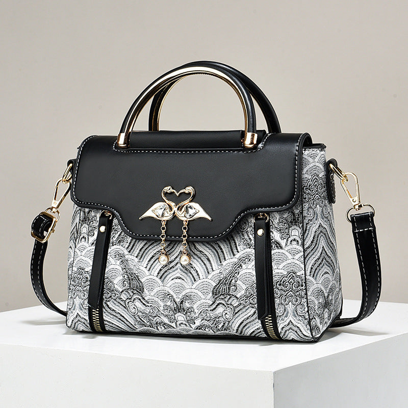 Women's Embroidery Contrast Color Portable Niche Large Bags