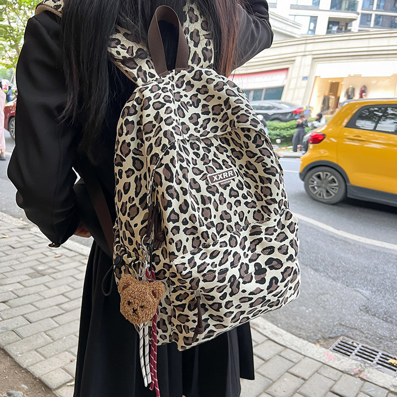 Korean College Simple High Large Capacity Leopard Leisure Backpack