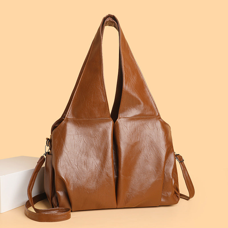 Women's Large Capacity Fashion Simple Retro Solid Color Tote Bag