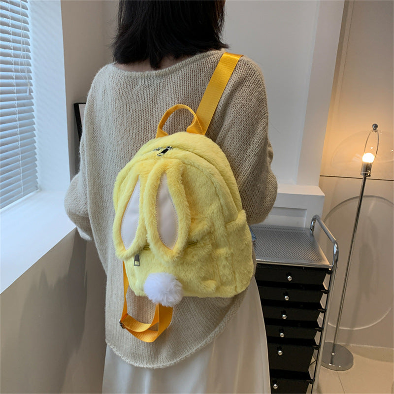Women's Adorable Rabbit Ears Plush Winter Fashion Furry Cute Backpacks