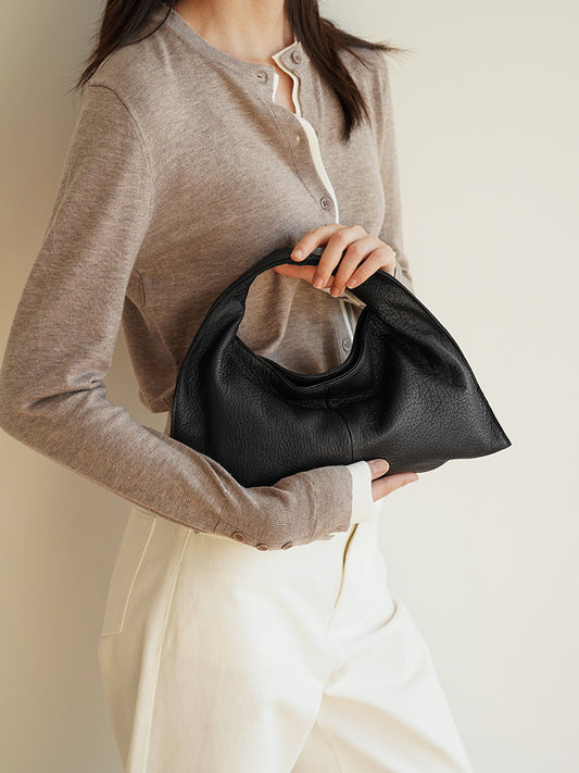 Women's Korean Simple Genuine Leather Leisure Commute Clouds Underarm Retro Large Women's Handbag