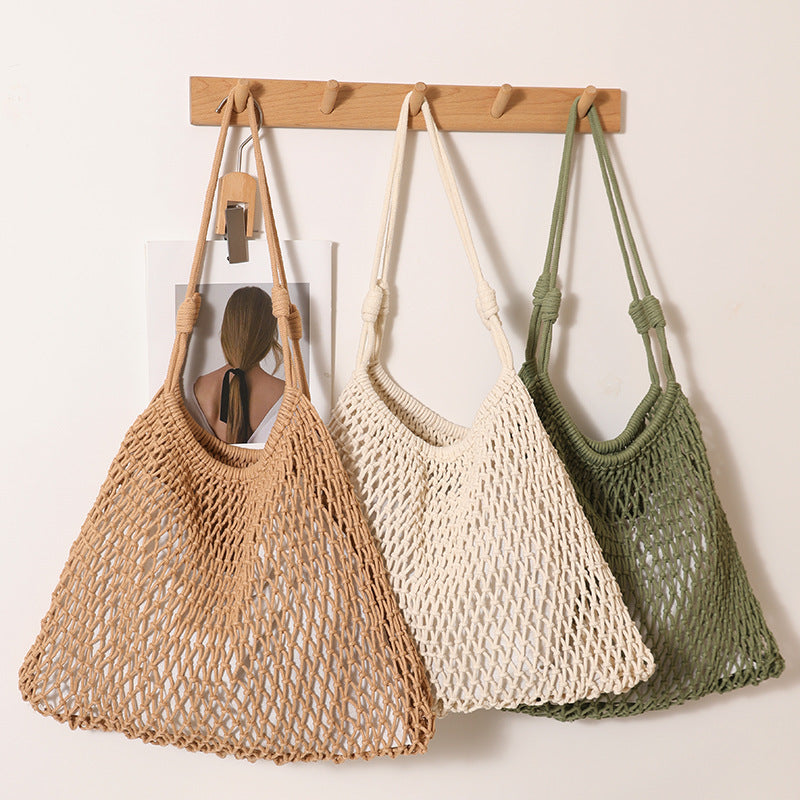 Fashion Fan-shaped Large Cotton Thread Woven Capacity Hollow Straw Seaside Women's Shoulder Bag