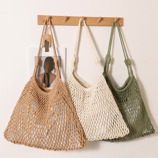 Fashion Fan-shaped Large Cotton Thread Woven Capacity Hollow Straw Seaside Women's Shoulder Bag