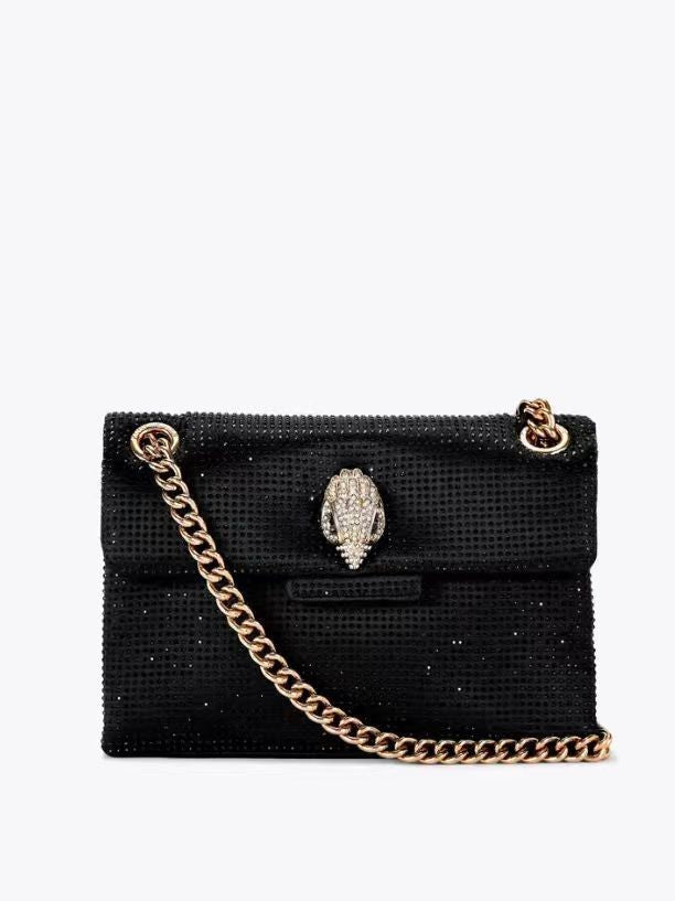 British Hot Rhinestone Minority Single Eagle Head Chain Black Women's Messenger Bag
