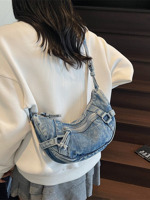 Women's Jean Korean Style Croissant Retro Washed Distressed Bags