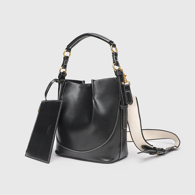 Women's Z Large Capacity Brown Drawstring Portable Cross Bucket Bag