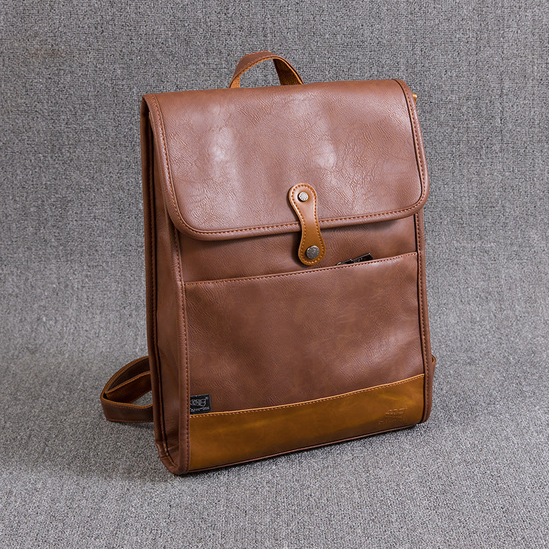 Women's & Men's Retro College Style Leather Personalized Fashion Trend Leisure Backpack