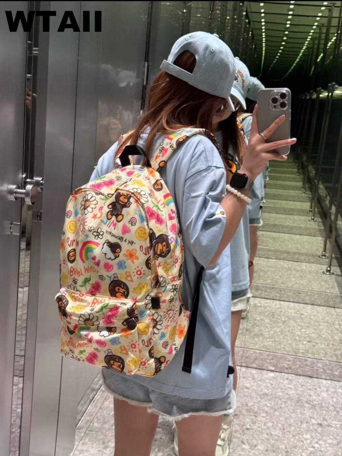 Cute Cartoon Little Monkey Printed Iti Women's Backpack