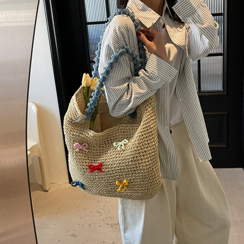 Hand-woven Cute Bow Beach Fashion Vacation Tote Bag