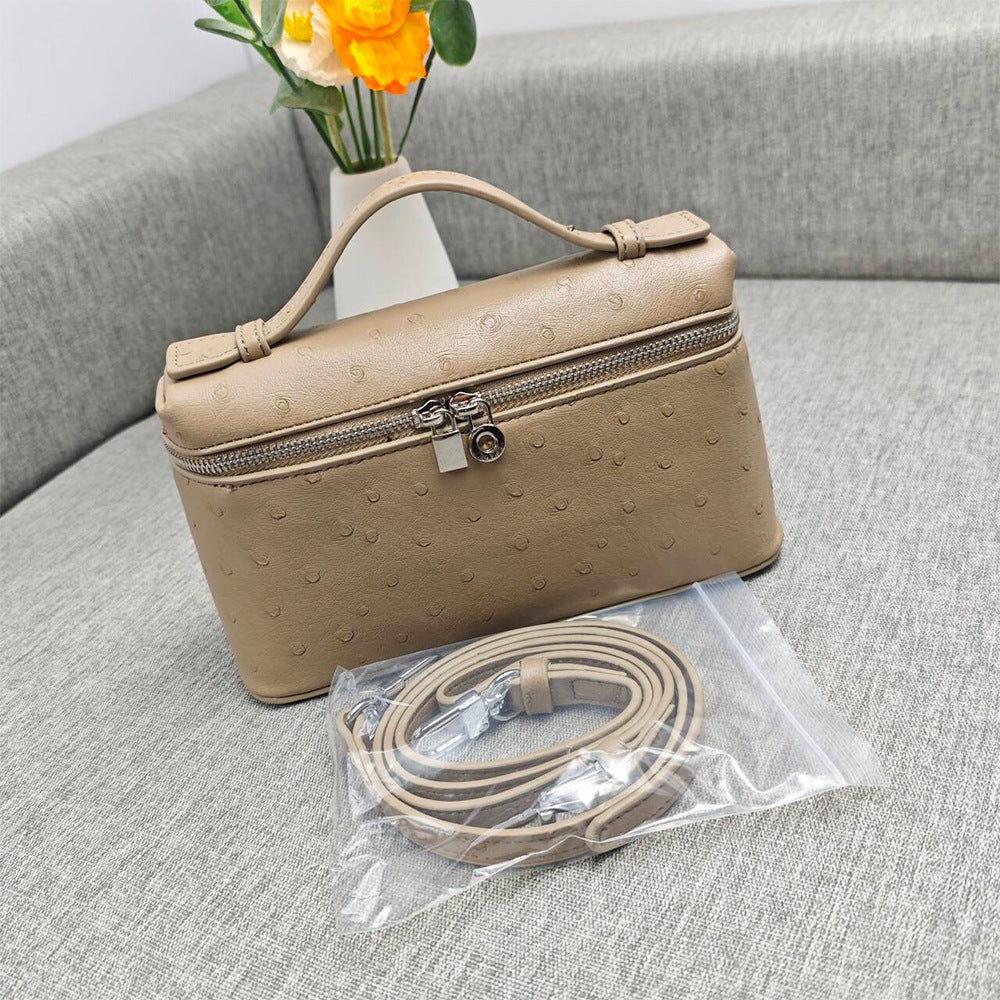 Women's Lunch Box Genuine Leather Ostrich Grain Women's Shoulder Bag