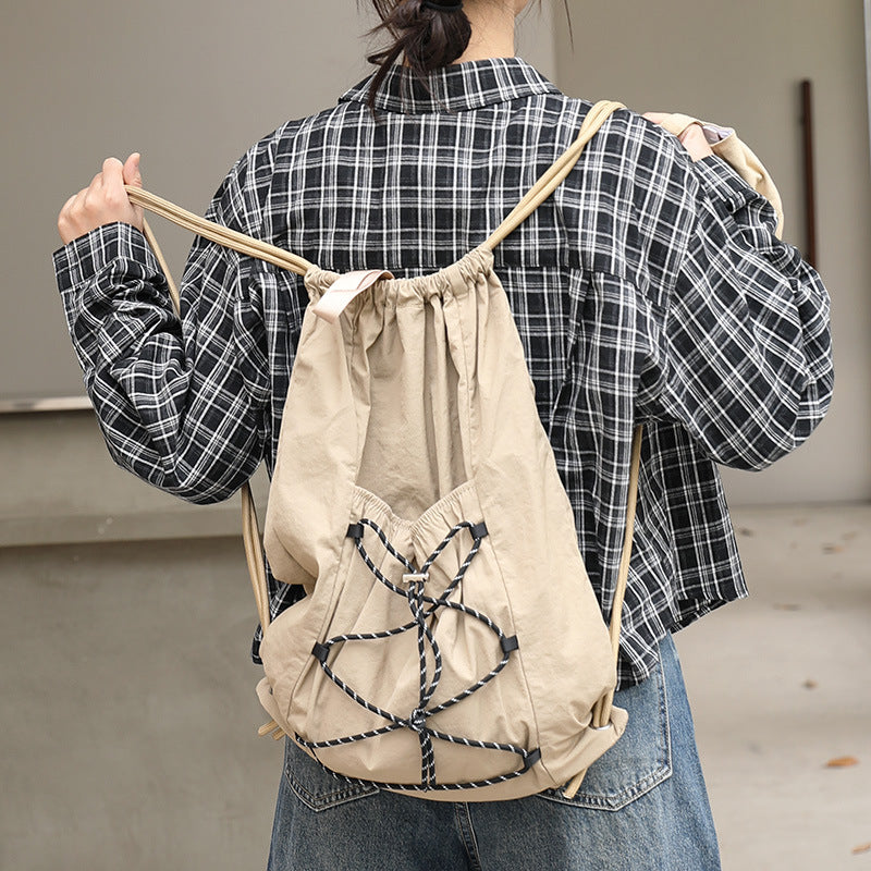 Leisure Artistic Nylon Fashion Drawstring Pleated Canvas Backpacks