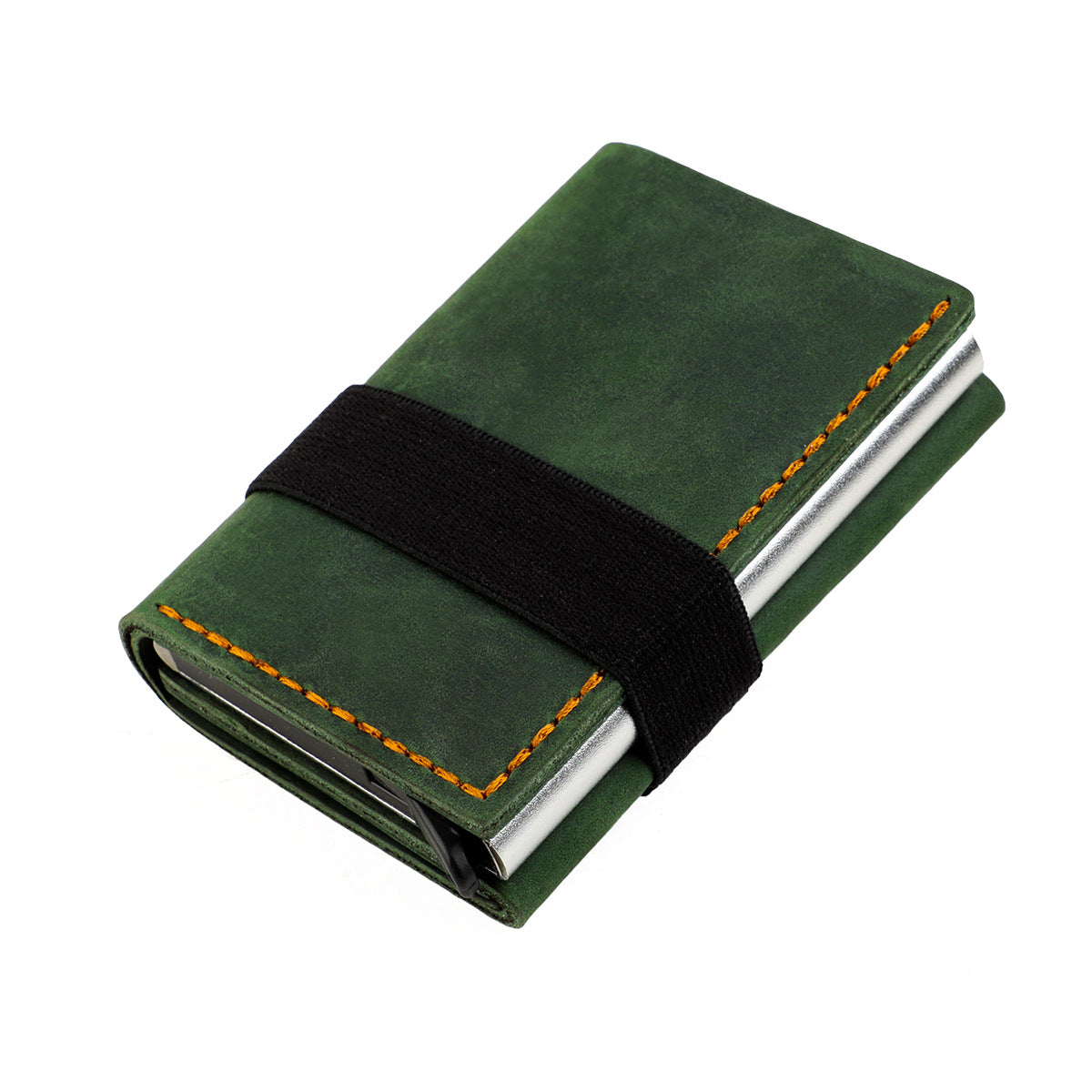 Horse Leather Swiping Aluminum Box Elastic Band Manual Pop-up Cover Handbags