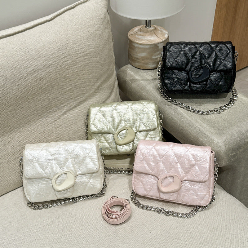 Women's Spring Simple Fashion Embroidery Line Chain Good-looking Small Square Bags