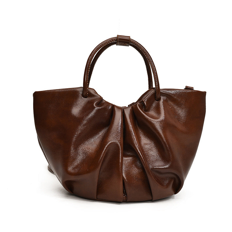 French Pleated Cloud Fashion Soft Leather Portable Vegetable Bags