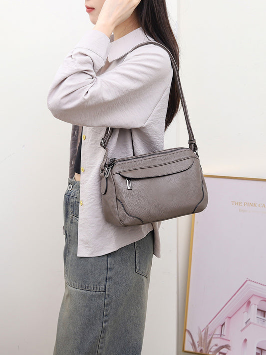 Women's Niche Lightweight Mobile First Layer Cowhide Leather Men's Bags