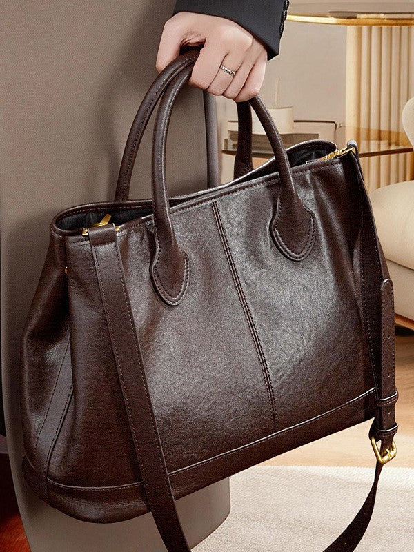 Women's Simple Large Capacity Commuter First Layer Cowhide Versatile Fashion Portable Bags